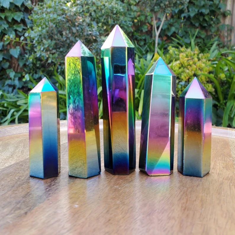 Electroplated obsidian column / 5-6cm