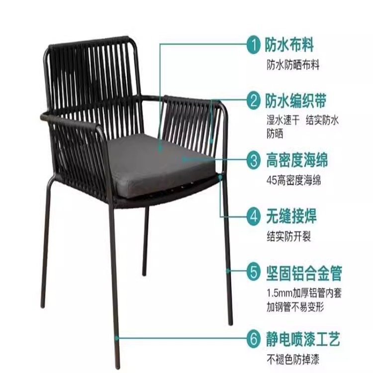 Mesas y sillas al aire libre Patio Terraza Restaurante Ratán Impermeable Bar exterior Mesas y sillas Terraza Balcón Jardín de ocio Silla de mimbre