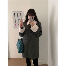 简约通勤感拼接毛呢外套女2024冬季新款韩系中长款百搭呢大衣