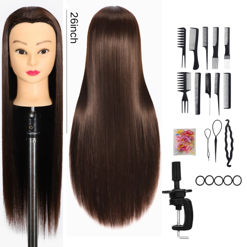 Training Head, modelo de peluca de seda de alta temperatura, práctica de cabeza, peluquería, corte de cabello, enseñanza, educación, modelo de cabeza de enseñanza