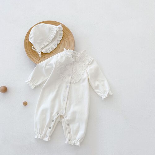 ins Spring and Autumn Fungus Collar Lace Newborn Infants and Girls Baby Lace Long Sleeve Jumpsuit Long Climbing
