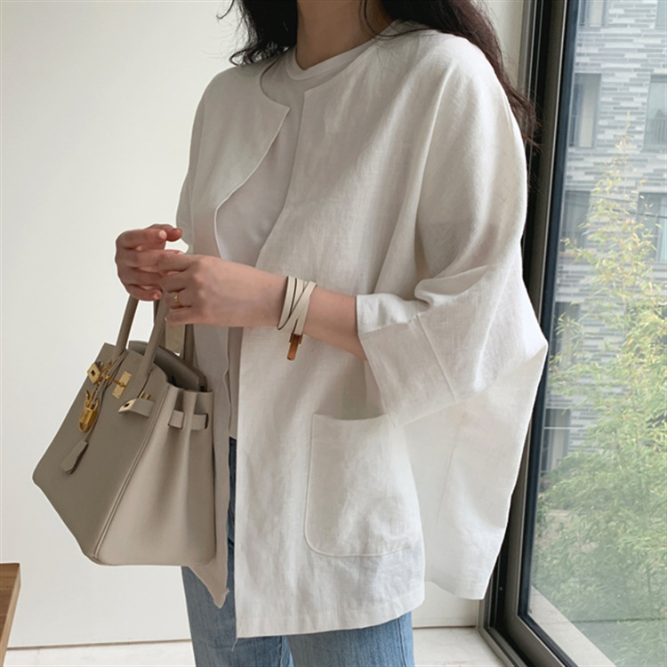 Loose Ice Silk Cotton Linen Top Women's 2022 Summer New Retro Large Size Color-matching Simple Cotton Linen Shirt for Women