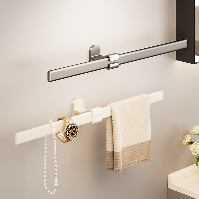 Bathroom Space Aluminum Single Rod Towel Bar Bathroom Hand Towel Rag Hanging Rod Bath Punch-Free Wall-Mounted Towel Rack