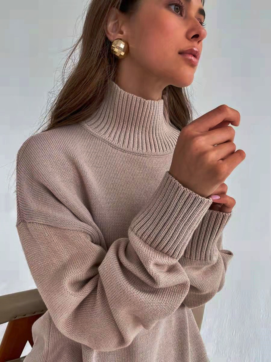 Turtleneck Solid Color Loose Long-Sleeved Thick Pullover Sweater NSJXW105439