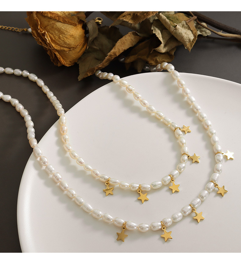 Baroque Style Star Titanium Steel Necklace Beaded Stainless Steel Necklaces