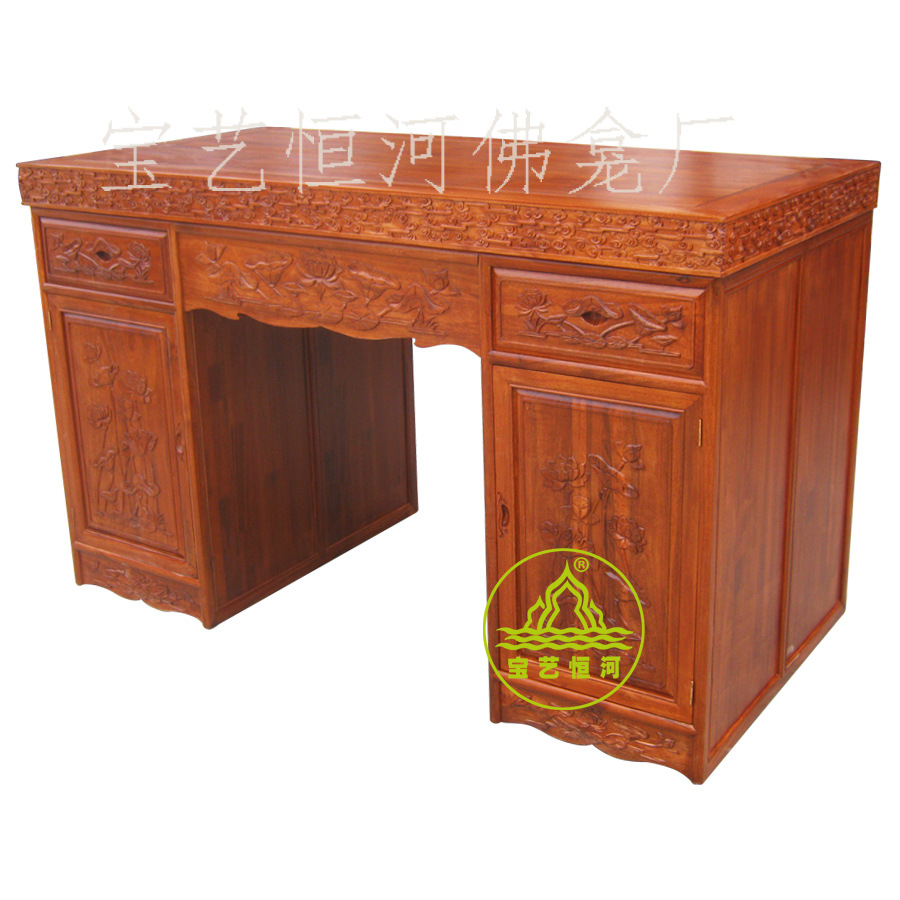 Double-Layer Buddha Altar with Carved Auspicious Clouds, Home-Use Detachable Solid Wood Shrine, Baoyi Heng Buddha Niche Factory Production Altar