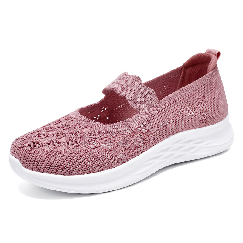 Zapatos de mujer, novedad de verano, zapatos de malla hueca tejidos con mosca, zapatos de tela de Beijing antiguos de una pierna, zapatos de mamá de moda, venta al por mayor transfronteriza