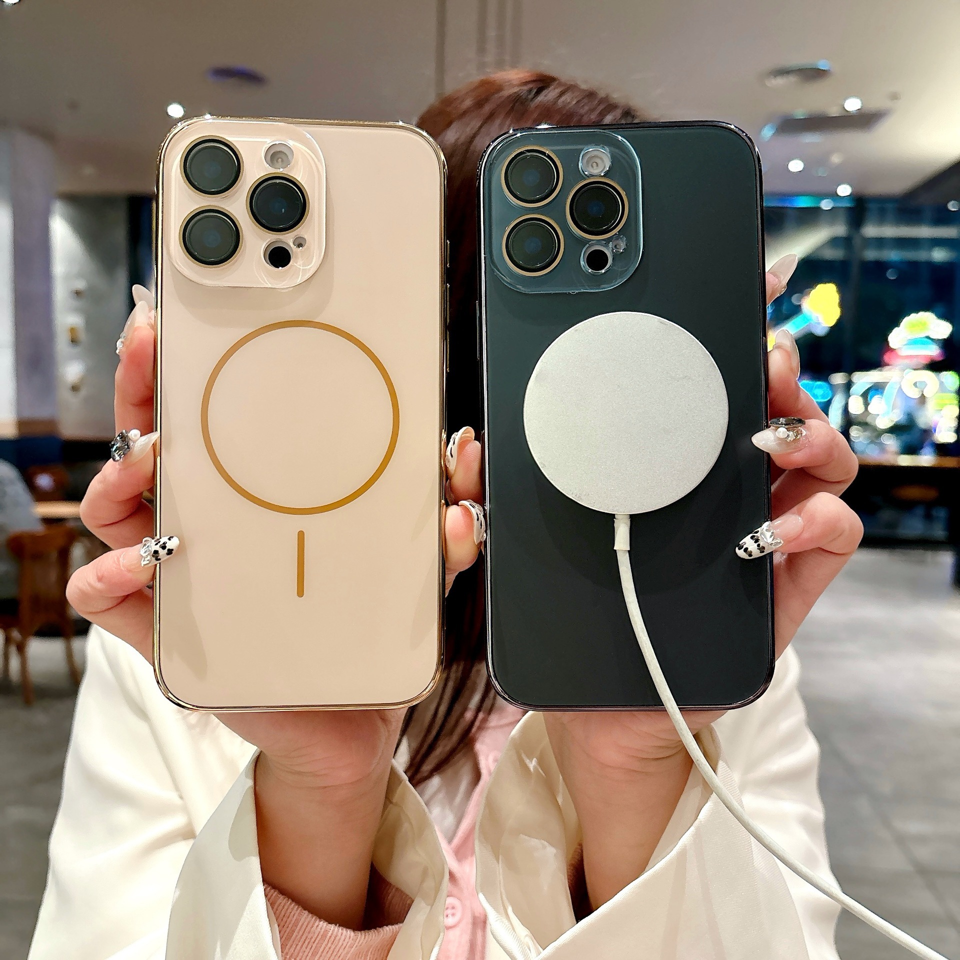 Suitable IPhone 17 Pro Max Phone Case, High-end Electroplated Matte Fine Ring Magnetic Suction Protective Cover For_voghion.com