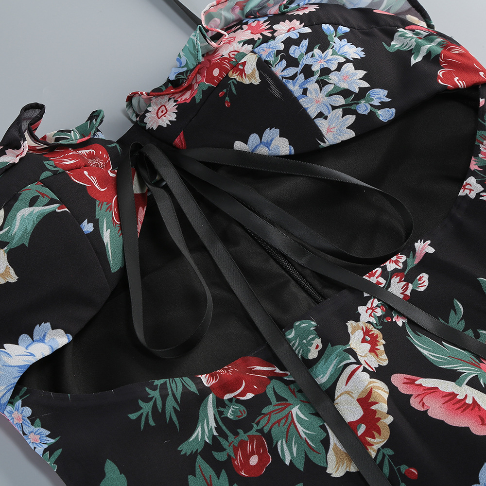 Women's Clothing Sexy Floral Print Strapless Halter Top And Cropped Mini Skirt Set Women's Cake Skirt Fashion Party Wear_ecoleips.com