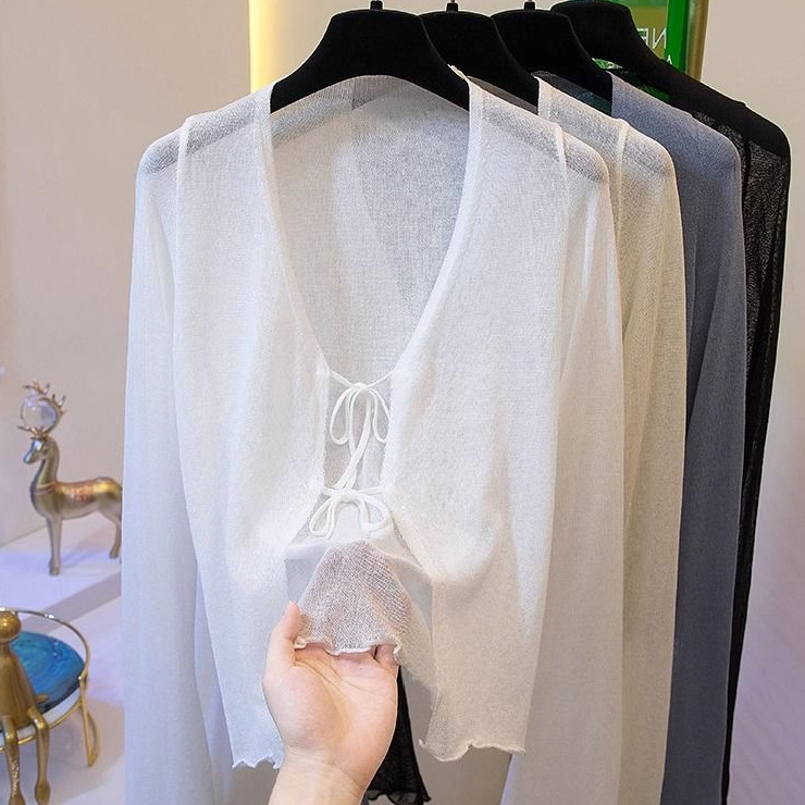 冰丝针织防晒开衫配小吊带裙子系带披肩空调小衫法式温柔罩衫夏季