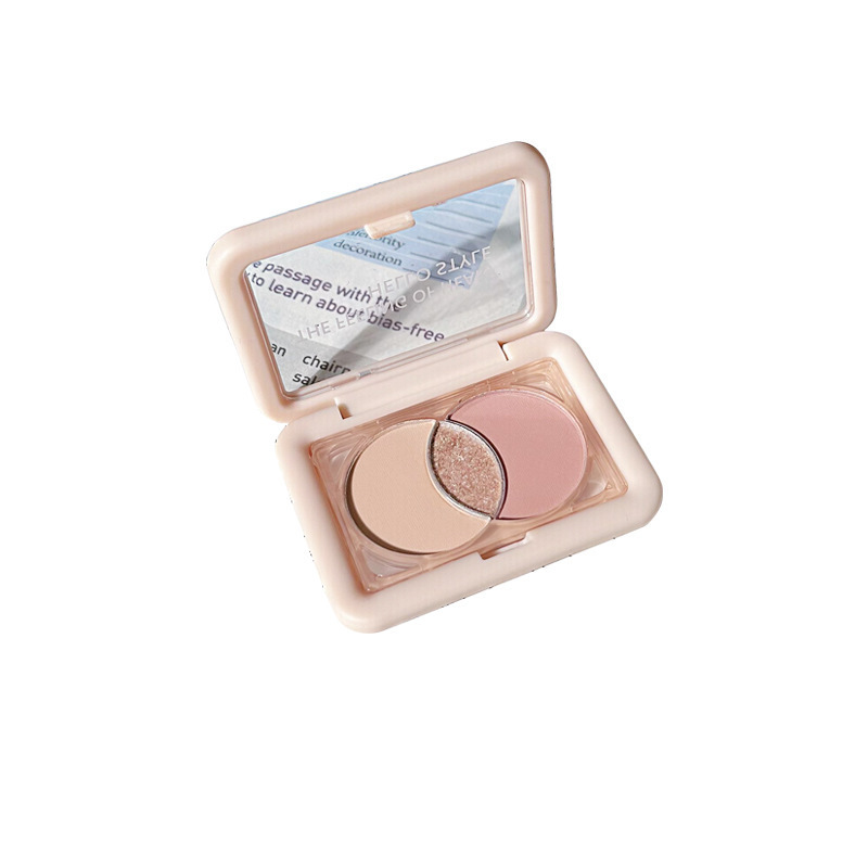 Hola estilo ~ Caja cuadrada pequeña, paleta de sombras de ojos de tres colores, brillo fino nacarado, paleta de rosas de sombra de ojos mate de color tierra seco