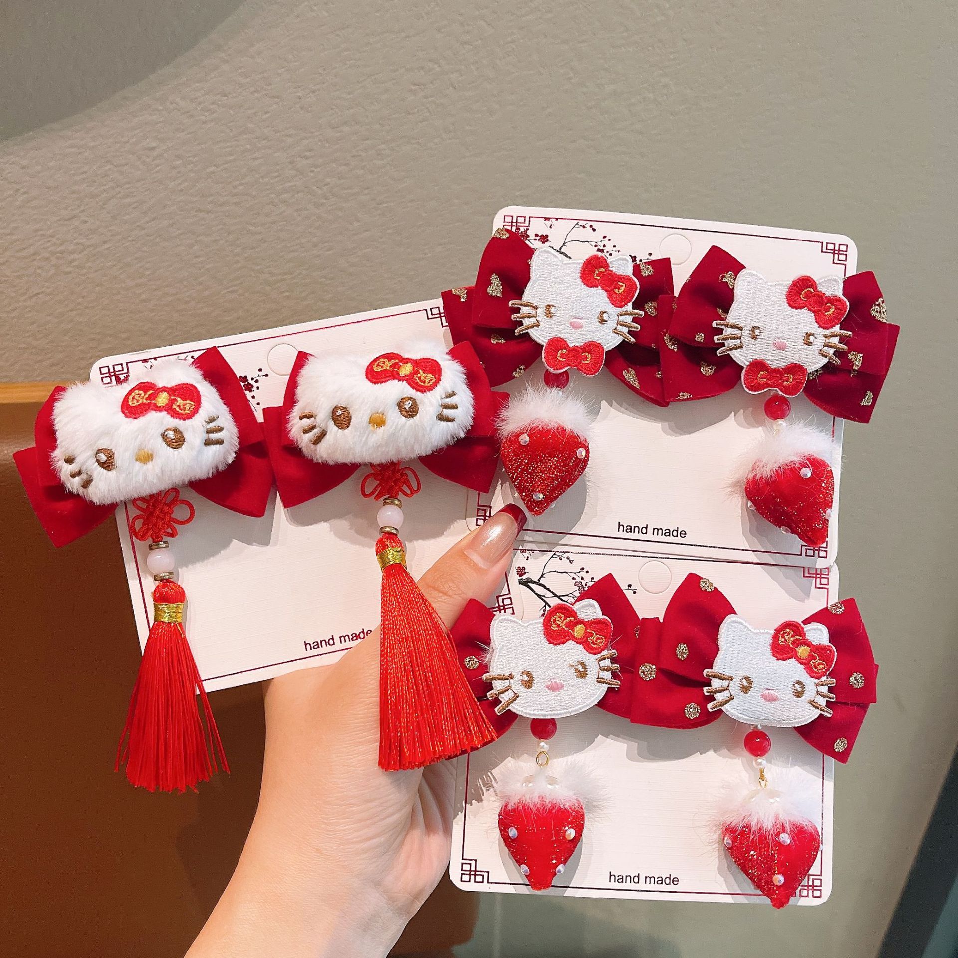 Año Nuevo gran arco festivo rojo para niños adornos de cabello dulce lindo gato gato niñita tocado clips frangea