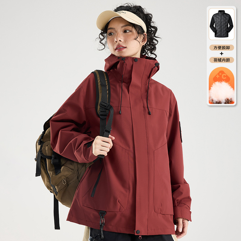 两件套户外防风防水三合一羽绒可拆卸冲锋衣90绒登山服新国标夹克|undefined