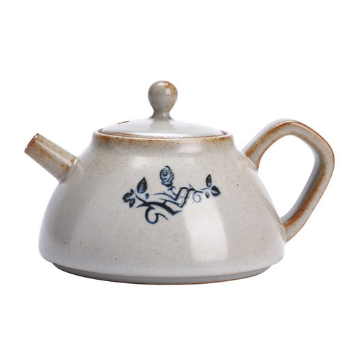 Grass and wood ash creative Tenghua teapot household ceramic retro teapot Kung Fu tea set divided teapot single pot lifting beam teapot