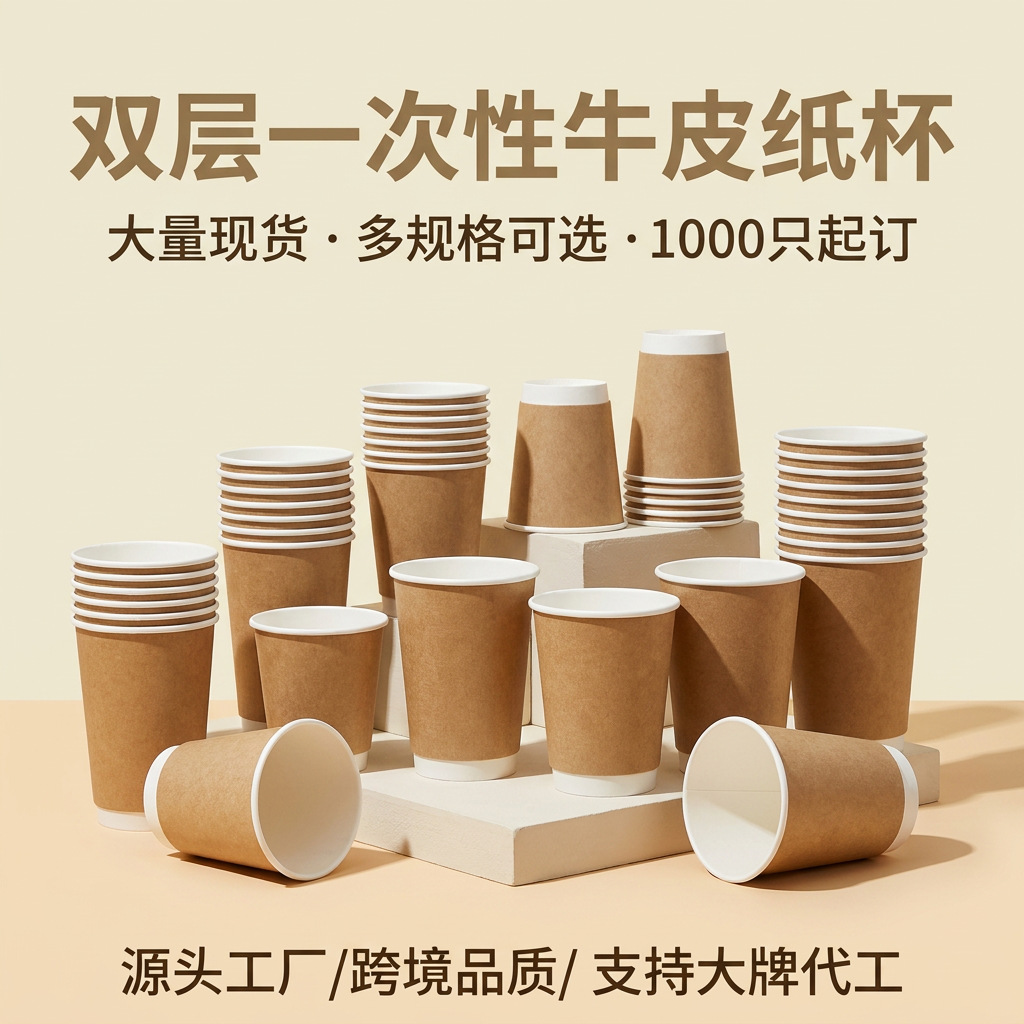 咖啡纸杯定制一次性奶茶纸杯带盖加厚双层牛皮纸杯热饮豆浆纸杯