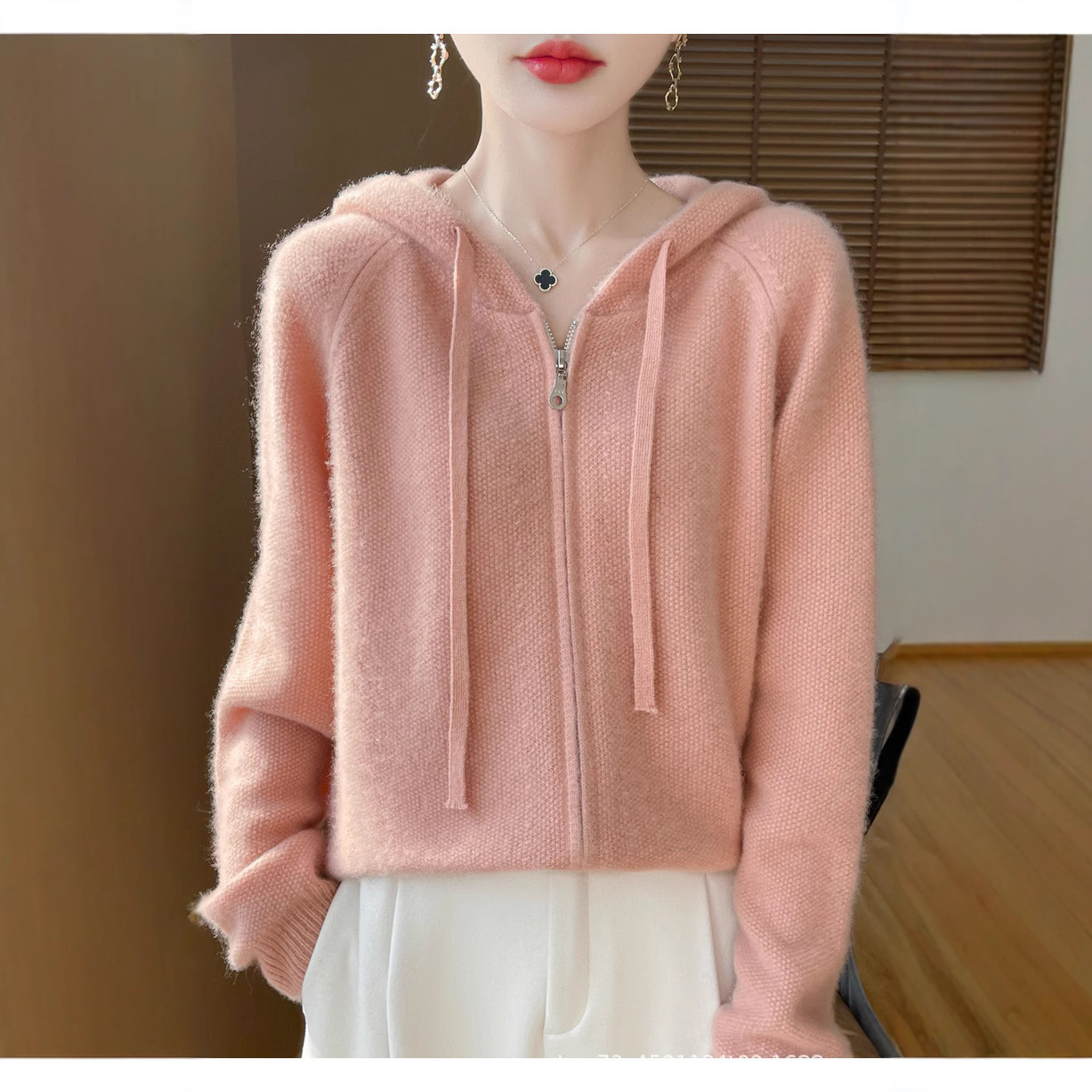2025 가을 겨울 니트 지퍼 후드 여성 울 카디건 패셔너블 루즈베이스 셔츠 캐시미어 후드 스웨터 재킷