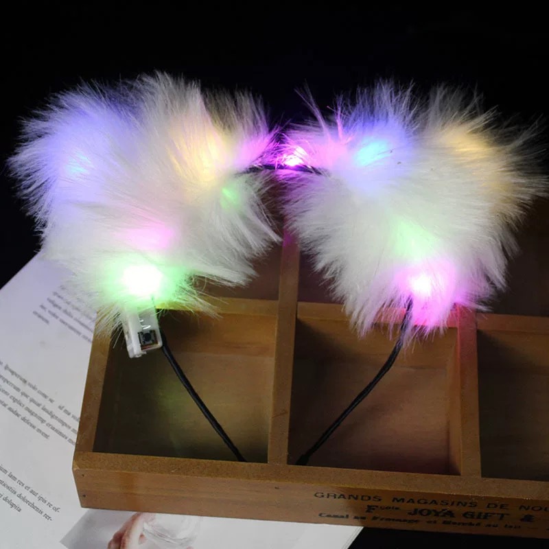 Nueva diadema con orejas de conejo de plumas con luces intermitentes, accesorio para la cabeza súper brillante, horquilla luminosa, popular en atracciones turísticas y puestos callejeros, venta al por mayor.