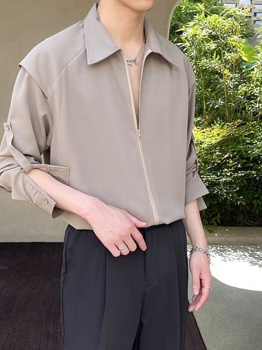 Men's Stylish Adjustable Long-Sleeve and Short-Sleeve Design Shirt, Barber Inspired, Iron-Free, Heavy-Duty, Cool and Casual Zip-Up Shirt