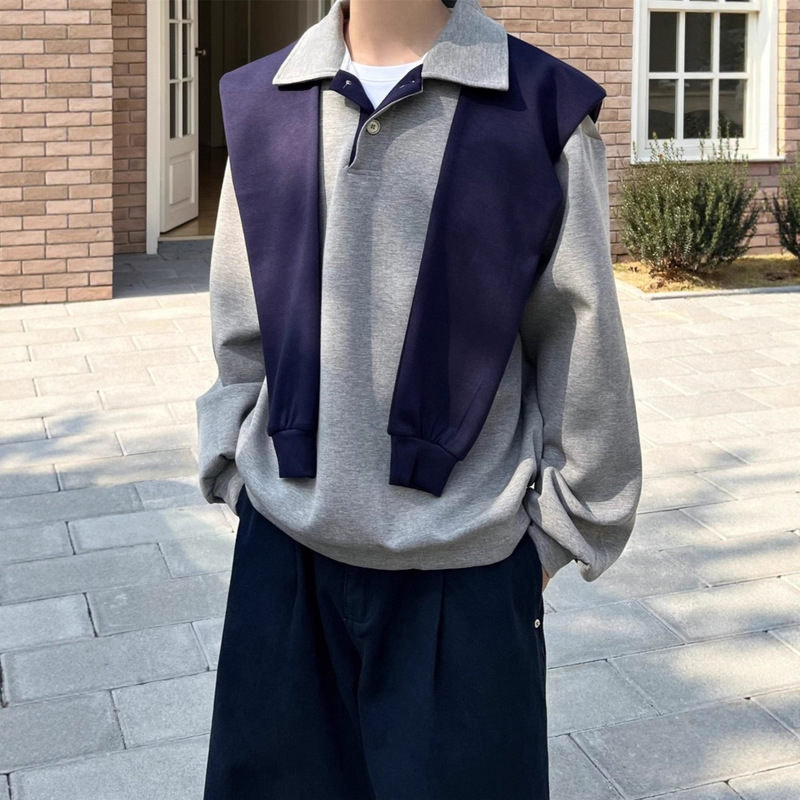 2026 Korean Version of Heavy-Duty High-Quality Heavy Sweatshirt Jacket with Shawl Polo Collar Simple Men's Sweatshirt