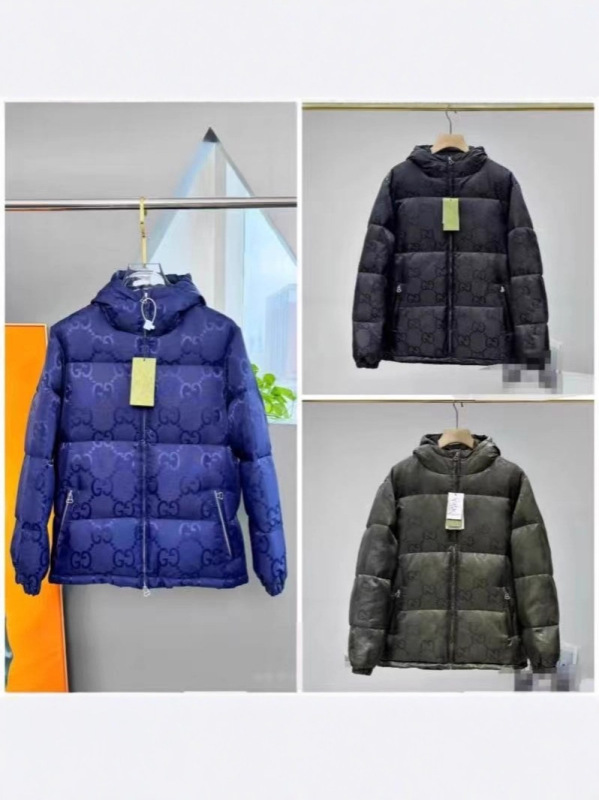 新款跨境Guc驰秋冬个性暗纹老花棉服休闲保暖男女款连帽夹克外套|undefined