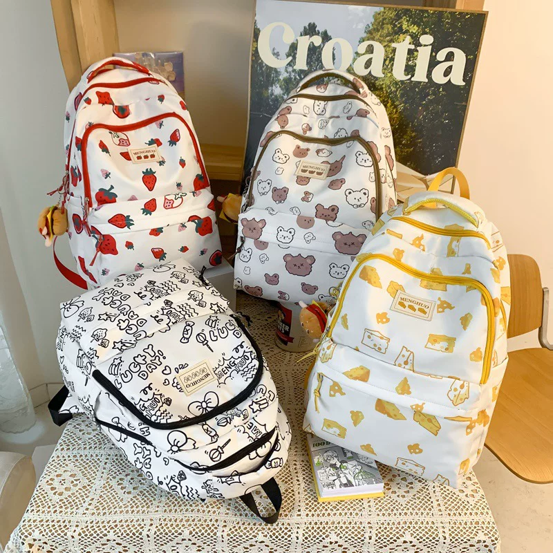School bag, brand capacious backpack, with little bears, 2023