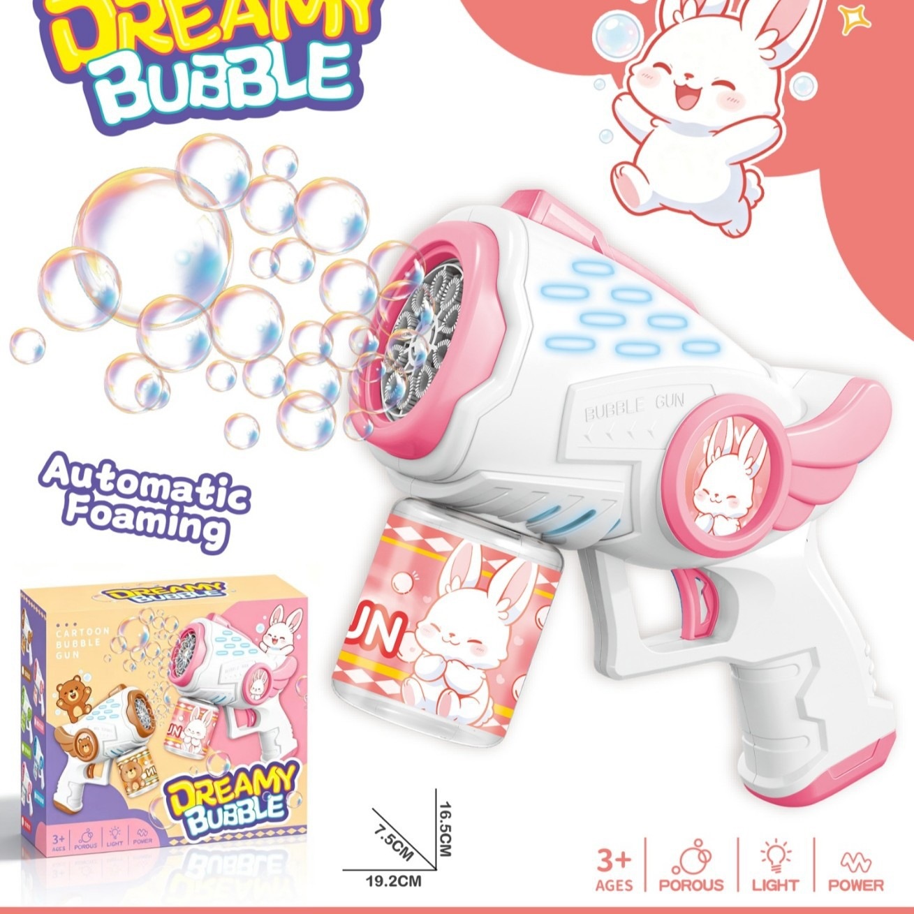 Transfronterizos de niños con lámpara eléctrica de burbujas, red Gatlin burbujas, burbujas eléctricas de soplado al aire libre