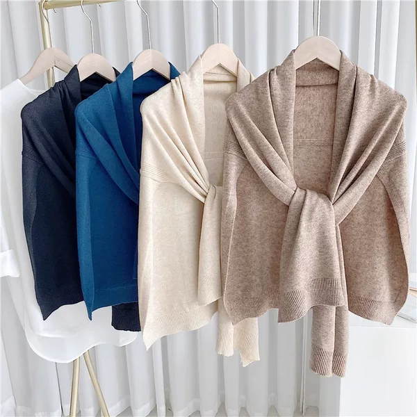 South Korea ins original western style oversized shawl outer waistcoat knotted scarf warm air conditioning shawl spring and autumn essential