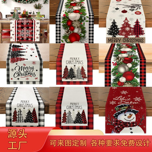Amazon cross-border new Christmas table runner factory direct Winter Snowman Santa Claus printed table mat