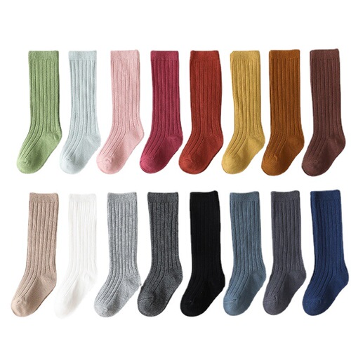 Ins-style Spanish-style children's socks, double-needle vertical striped, mid-calf length baby socks, solid color student socks, sports socks