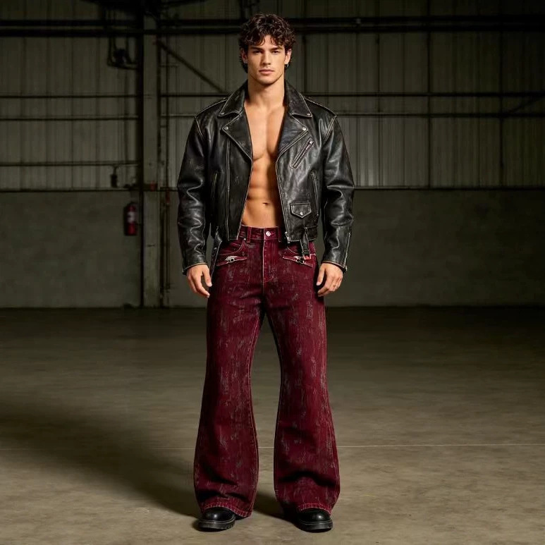 American-Style Spring and Autumn High-Street Heavy-Duty Velvet-Embroidered Flared Jeans with a Unique Design, Trendy Pants for Men, Ins-Style Fashion Brand