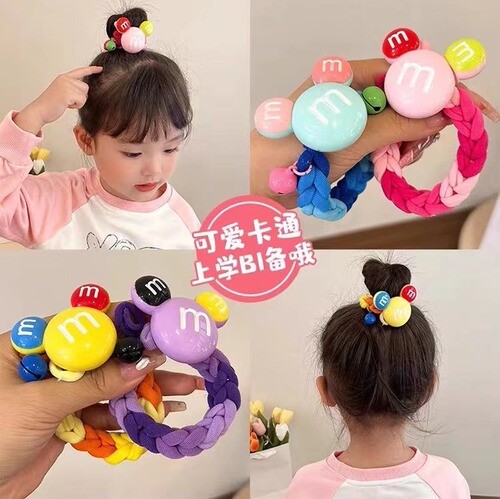 Children's Mickey Mouse headband colorful braided thick hair rope high ponytail ball hair circle children's cartoon hair accessories