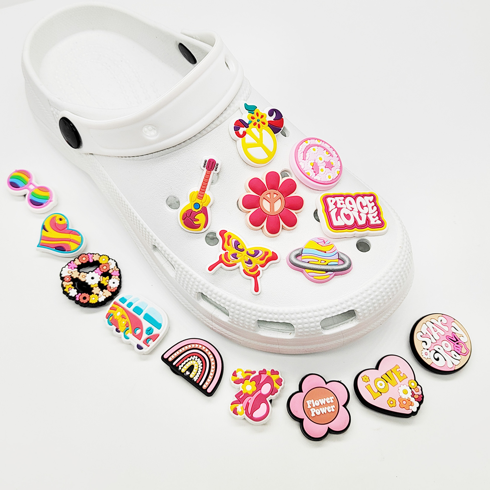 Amor y paz Rosa chica cueva zapatos flor extraíble jardín zapato hebilla DIY zapatos accesorios decoración del partido