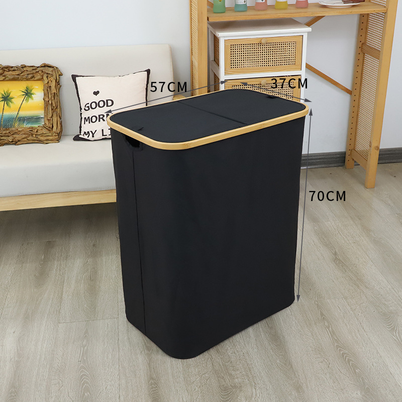 Cesta de ropa sucia de bambú transfronteriza Cesta de almacenamiento de ropa para el hogar Tela Oxford impermeable Cesta de ropa sucia plegable de gran capacidad con doble apertura
