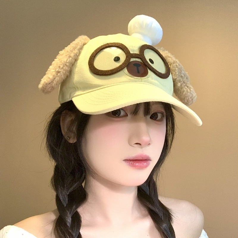 可爱蝴蝶结纽扣小狗棒球帽甜美百搭潮流毛绒耳朵显脸小鸭舌帽|undefined
