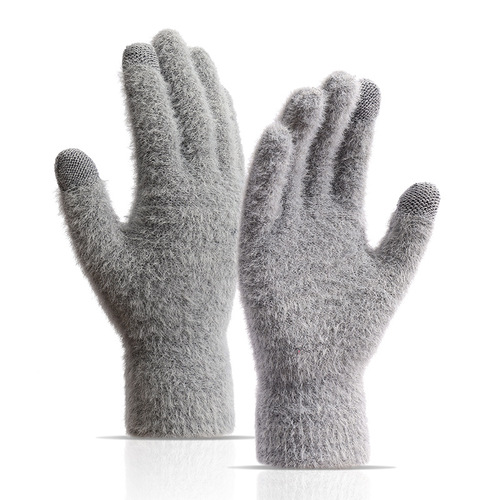 New Korean style imitation mink fur gloves for middle school students for boys and girls wholesale, velvet warm and cold-proof touch screen gloves for autumn and winter