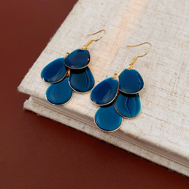 Gotas de agua de color sólido, escamas, borlas, ganchos para las orejas, pendientes largos de alta gama europeos y americanos, tendencia de la moda, pendientes creativos, mujeres