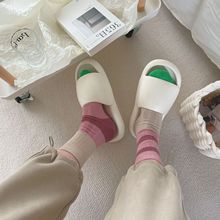 韩国复古撞色双针条纹中筒袜子女日系ins堆堆袜美式袜子简约拼色