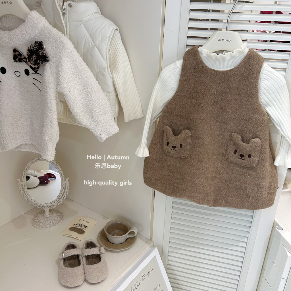 [Ropa de niños de Leen] chaleco de invierno caliente de oso para niñas, chaleco de flores, vestido de moda de Año Nuevo para bebés