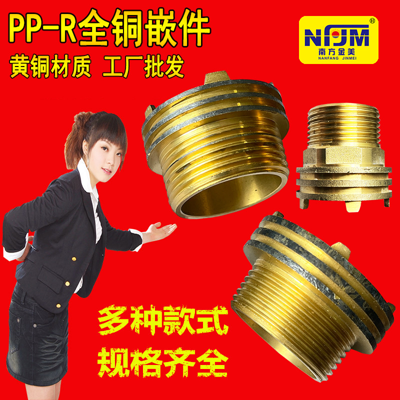ppr铜嵌件六角注塑铜螺母 黄铜六角嵌件螺母 六角螺母 转力 卡件