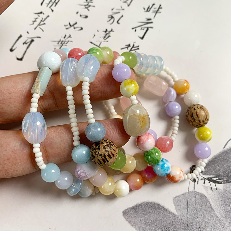Chinoiserie Geometric Agate Beaded Bracelets
