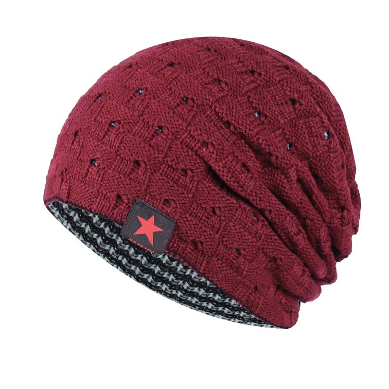 Labeled small five-pointed star striped hat autumn and winter men's and women's double-sided warm wool hat knitted hat cross-border wholesale
