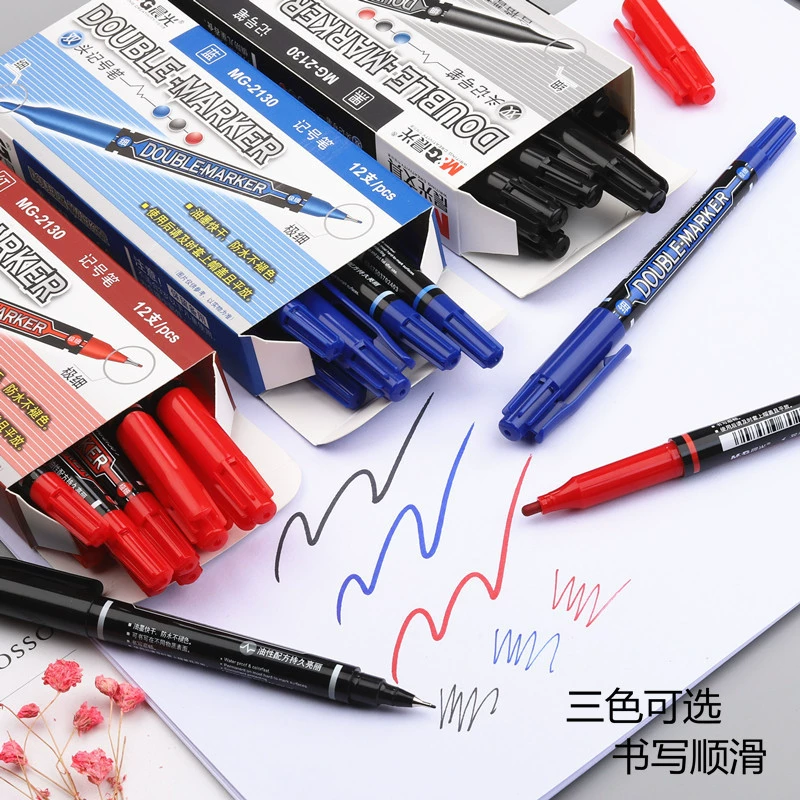 2130 small double-headed marker pen, black oily, quick-drying, children's painting hook pen, students' art stroke pen