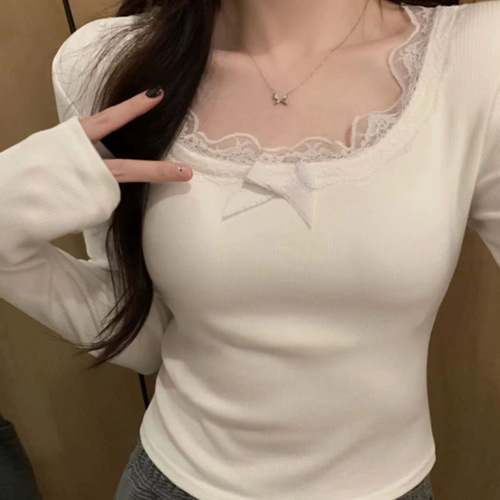 Pure Desire Plaid U-Neck American Style Women's Autumn Double-Faced Fleece Long-Sleeve T-Shirt Lace Underwear Top Warm Inner Wear