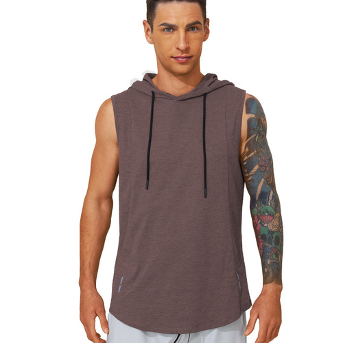 Cross-border new men's sports tank top summer breathable quick-dry training tank top sleeveless hooded running fitness tank top