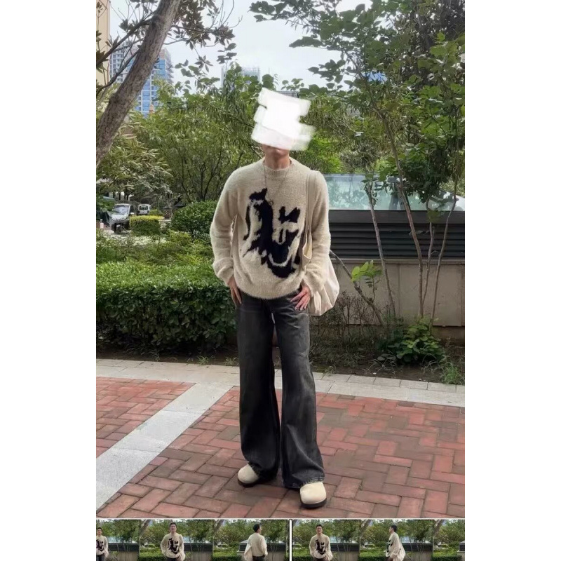 Autumn and Winter National Fashion New Arrival Jacquard Sweater Men's Design Rock Style Imitation Mink Velvet Sweater for Boys