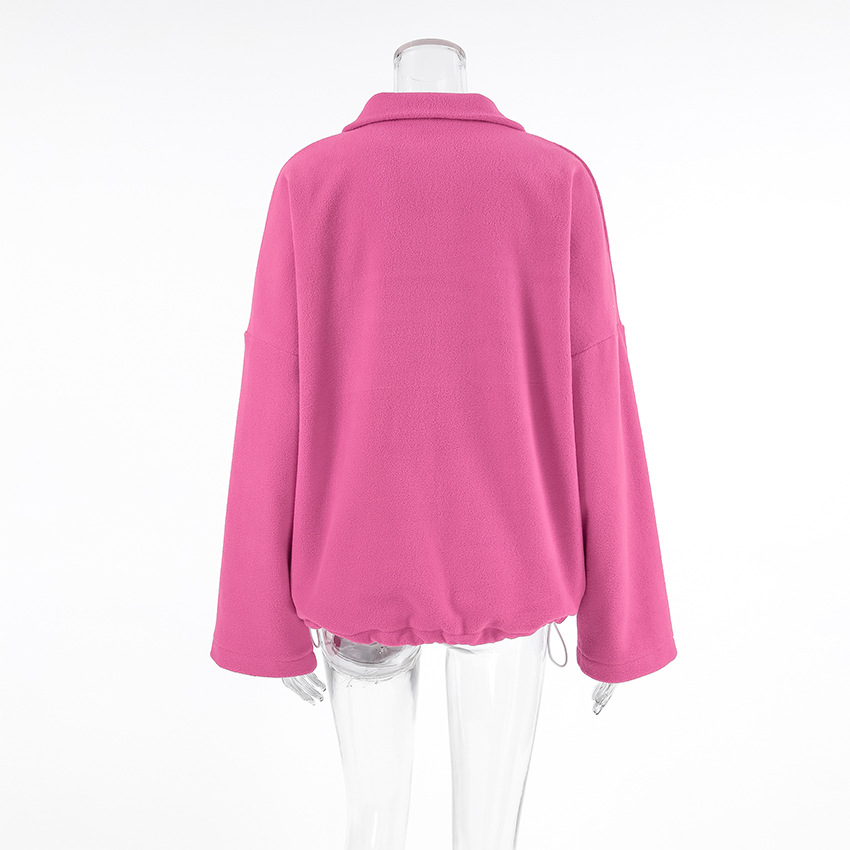 Autumn Winter Pink Collared Fleece Sweatshirt Women Lamb Wool Tops