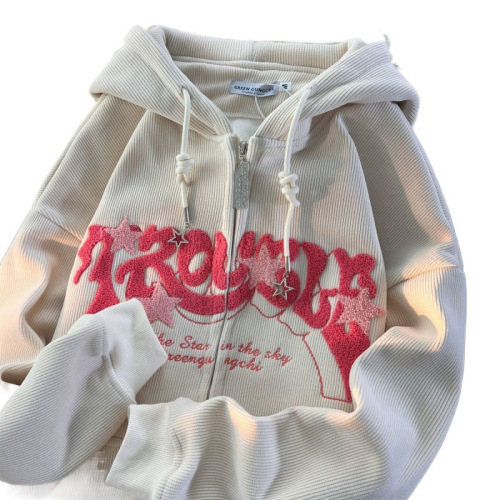 American Retro Corduroy Open Front Cardigan Women's Fall/Winter Fleece-Lined Loose Trend Brand Vintage Harajuku Sweatshirt