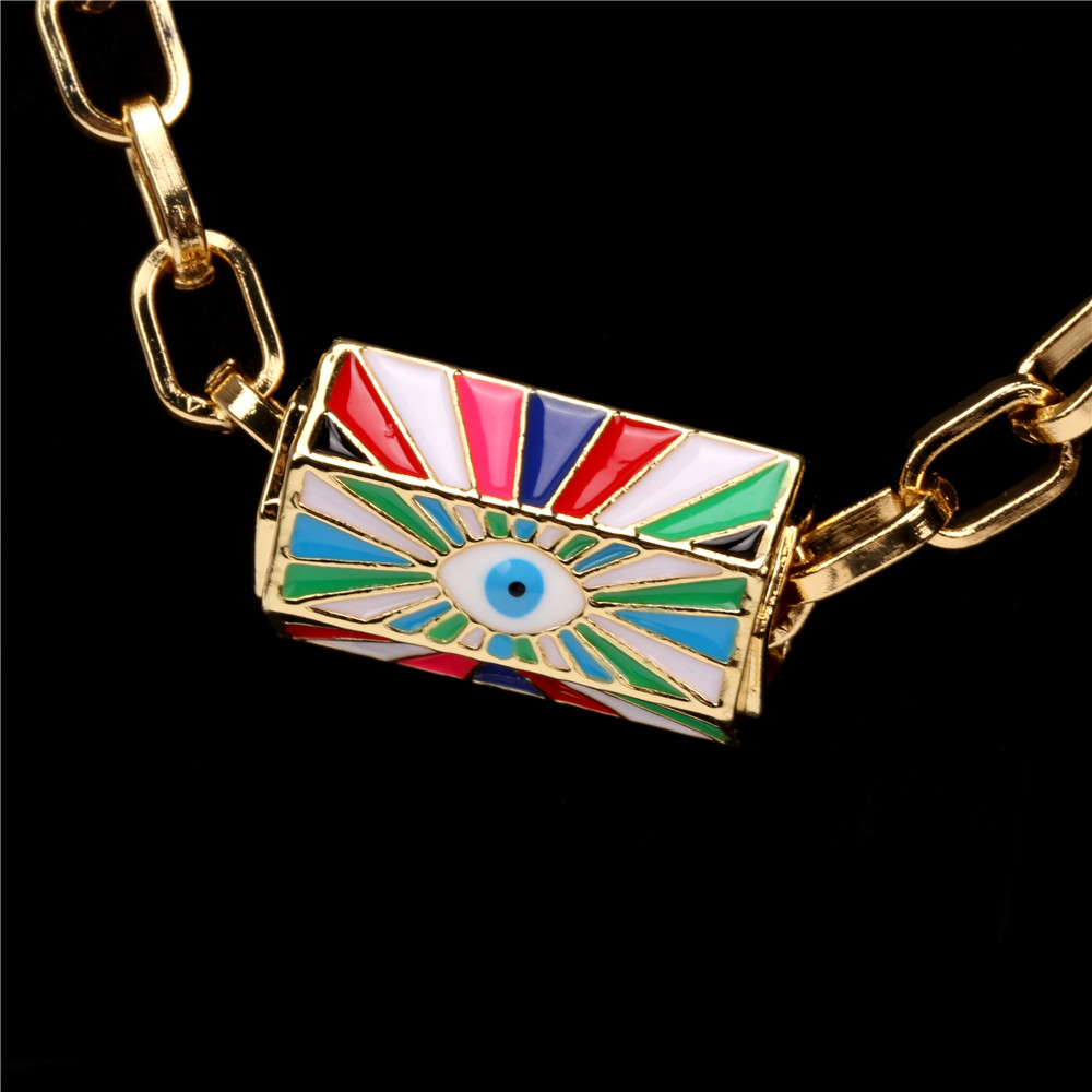 Devilu0027s Eye Copper Drip Necklace Female Ins Hip Hop Tide Gold Plated Thick Chain Clavicle Chain 