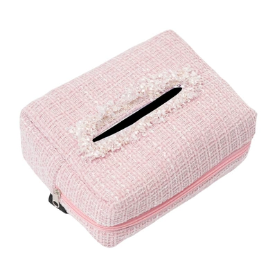 Creative Car Tissue Box Small Fragrance Car Tissue Box Hanging Bag Car Armrest Box Tissue Bag Interior Supplies (Car tissue box/set) - lace-small-fragrant-chair-back-tissue-box-pink