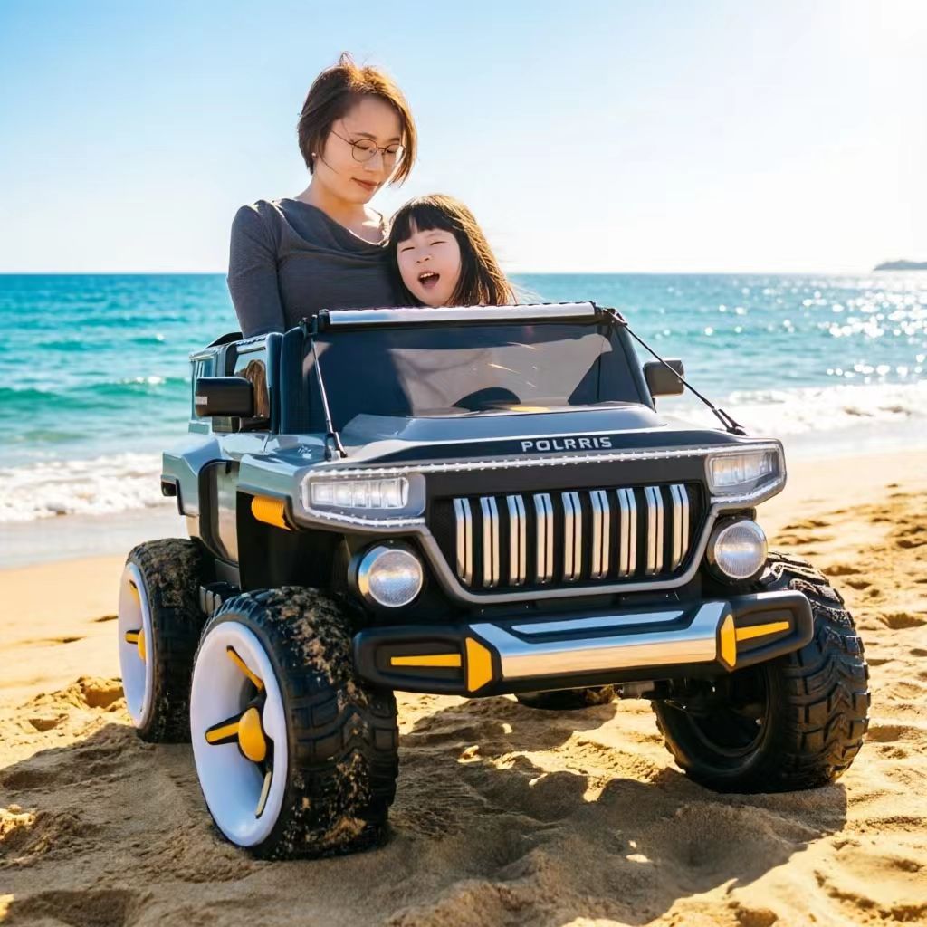 Coche Eléctrico Infantil de Cuatro Ruedas de Plástico con Control Remoto, Música y Batería Recargable